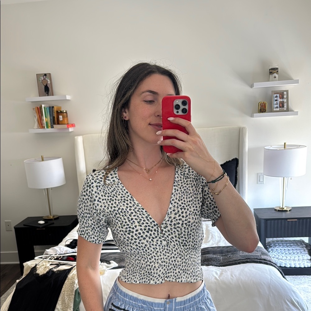 Floral V-Neck Faithful The Brand Crop Top